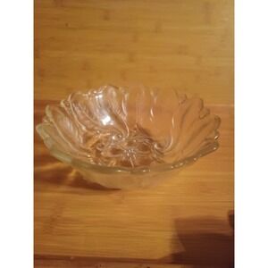 INDIANA Glass Serving Bowl Frosted‎ Fruit 9 Inches Round Floral Leaf Design